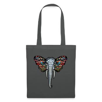 Elefant mit Schmetterling Ohren, Afrika, Tiere - Stoffbeutel - Graphite - Vorne
