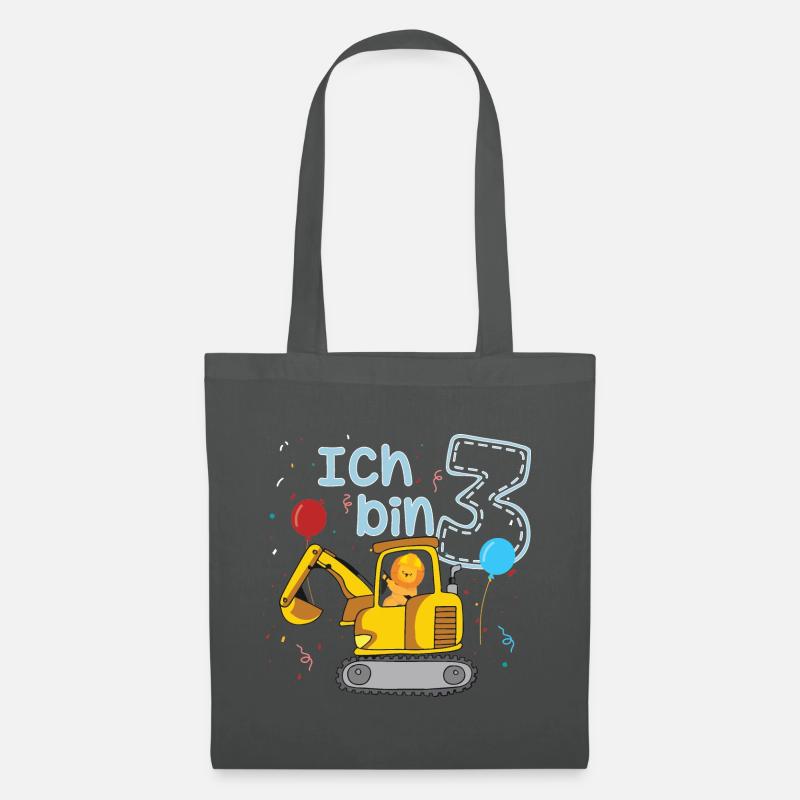 Kinder Geburtstag Geschenk Ich bin 3 - Bagger - Stoffbeutel - Graphite