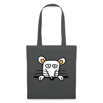 Maus Ratte hinter Mauer Zaun Schild guckt lustig - Stoffbeutel - Graphite - Vorne