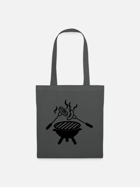 BBQ-Grill darüber Gabeln mit Wurst - Stoffbeutel - Graphite