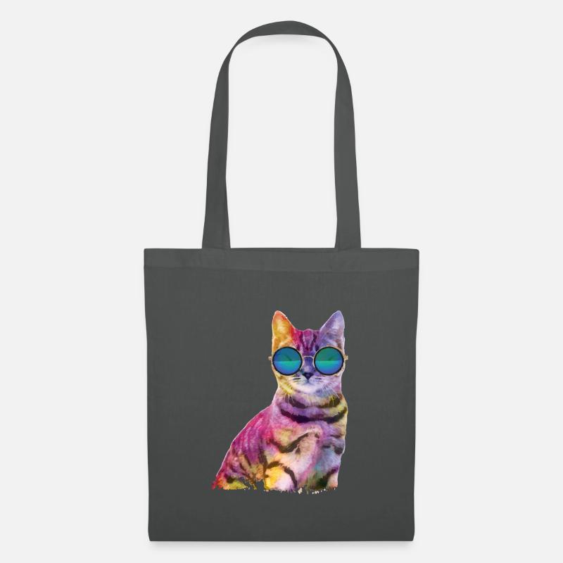 Rave Cat bunte Katze mit brille - Stoffbeutel - Graphite