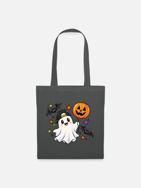 Halloween Geist mit Kürbisballon - Stoffbeutel - Graphite