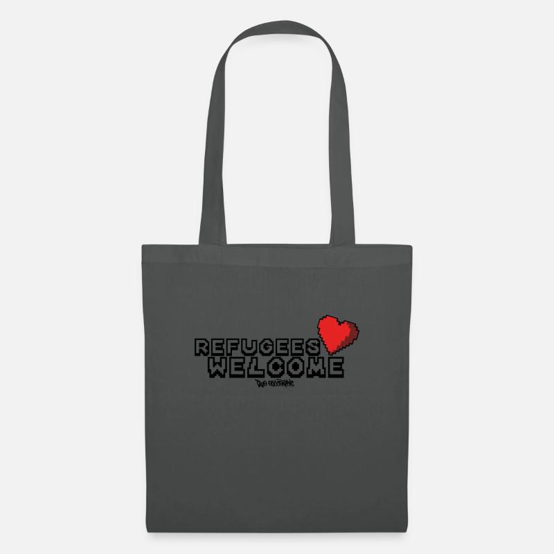 Refugees Welcome Pixel Design - Stoffbeutel - Graphite
