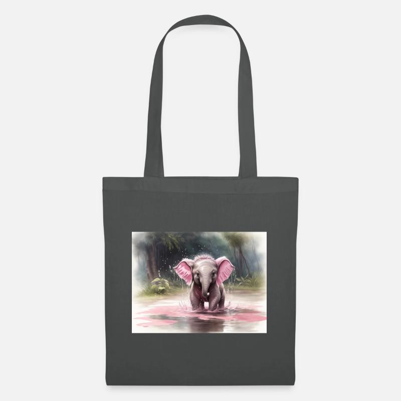 grauer Elefant mit rosa Ohren - Stoffbeutel - Graphite