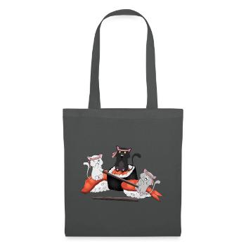 Chats kawaïens mangeant des sushis - Anime japonais mignon - Sac en tissu - gris graphite - Devant