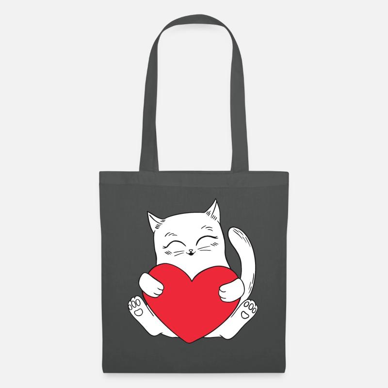 Katze Herz Valentinstag Geschenkidee Liebe Katzen - Stoffbeutel - Graphite