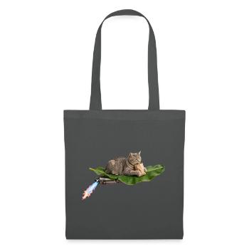 Lustige Katze reitet auf fliegendem Bananenblatt mit Turbo Exh - Stoffbeutel - Graphite - Vorne