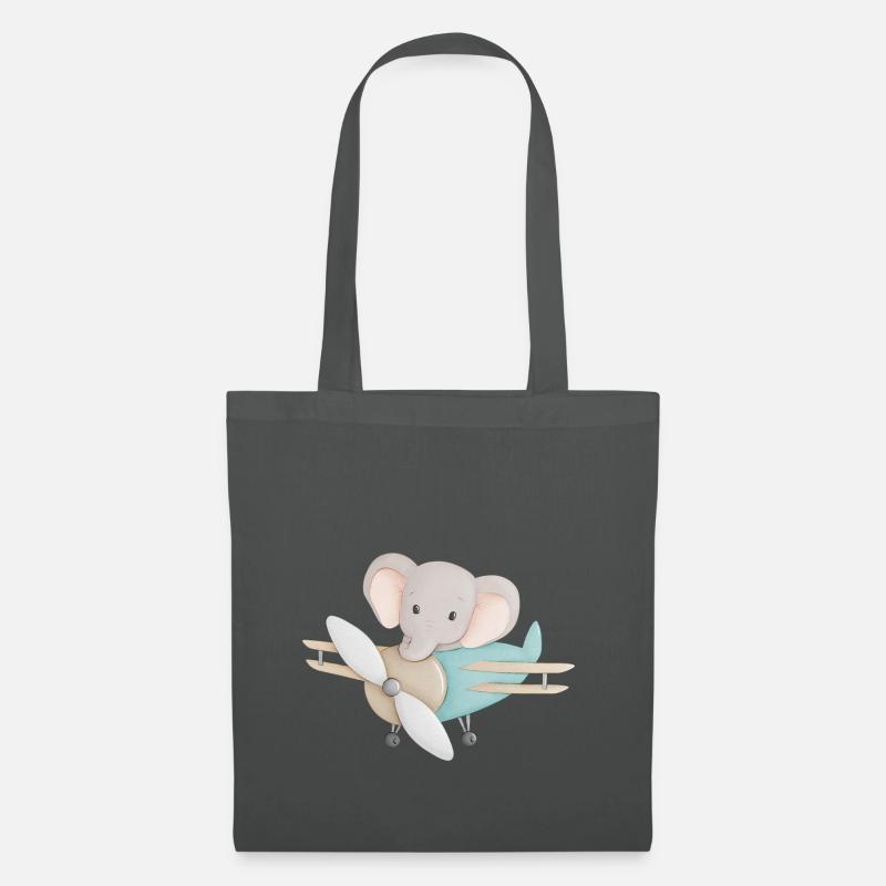 Elefant im Flugzeug - Stoffbeutel - Graphite