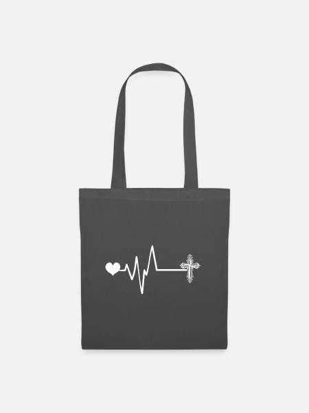 Kreuz Puls Herz Liebe Christentum - Stoffbeutel - Graphite