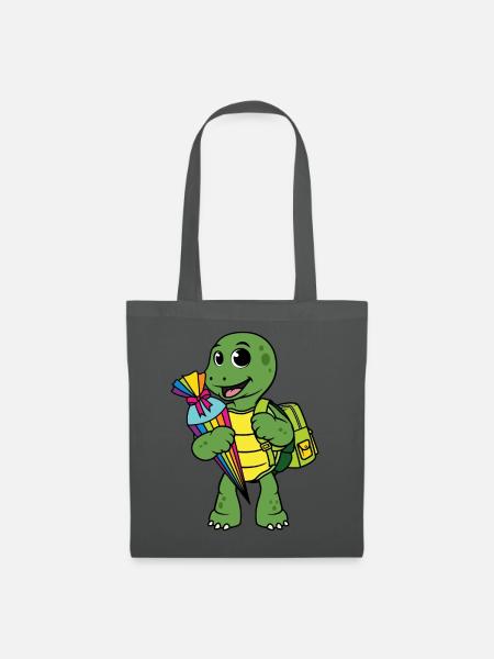 Schildkröte Schulkind Zuckertüte Einschulung Kind - Stoffbeutel - Graphite