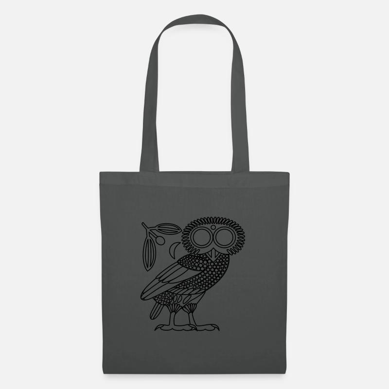 Eule der Athene [Black Outline + Wreath & Crescent] - Stoffbeutel - Graphite