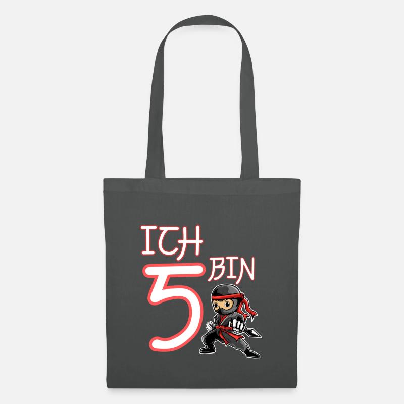 Ich bin 5 Ninja Geburtstag 5.Geburtstag - Stoffbeutel - Graphite