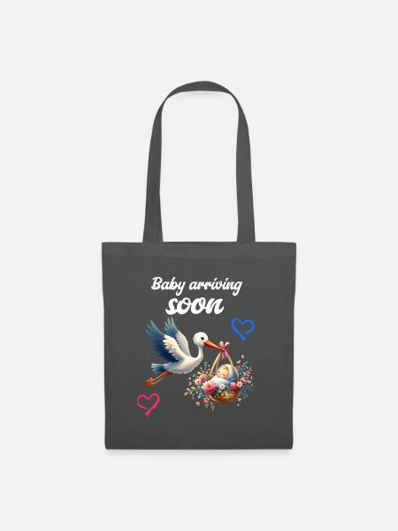 Bald werde ich Mutter, Mit Storch, Baby kommt bald - Stoffbeutel - Graphite