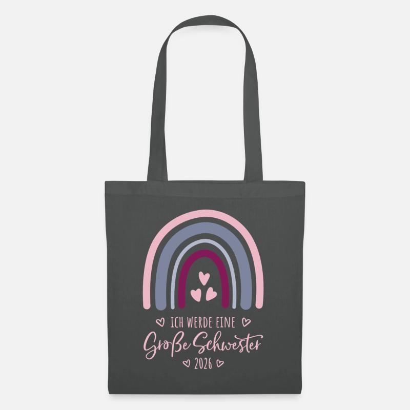 Ich werde eine große Schwester 2026 Regenbogen - Stoffbeutel - Graphite