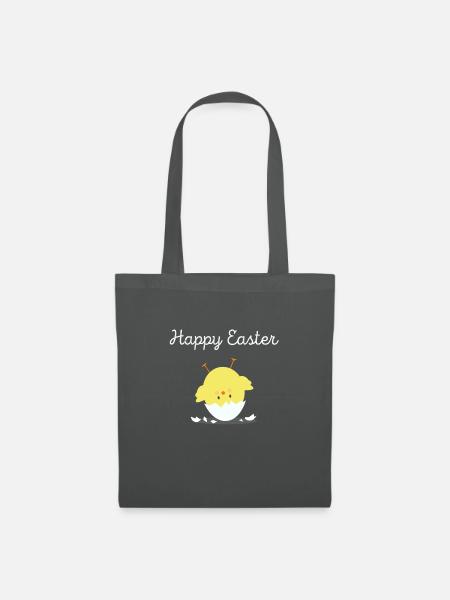Happy Easter Frohe Ostern Küken mit Eierschale - Stoffbeutel - Graphite