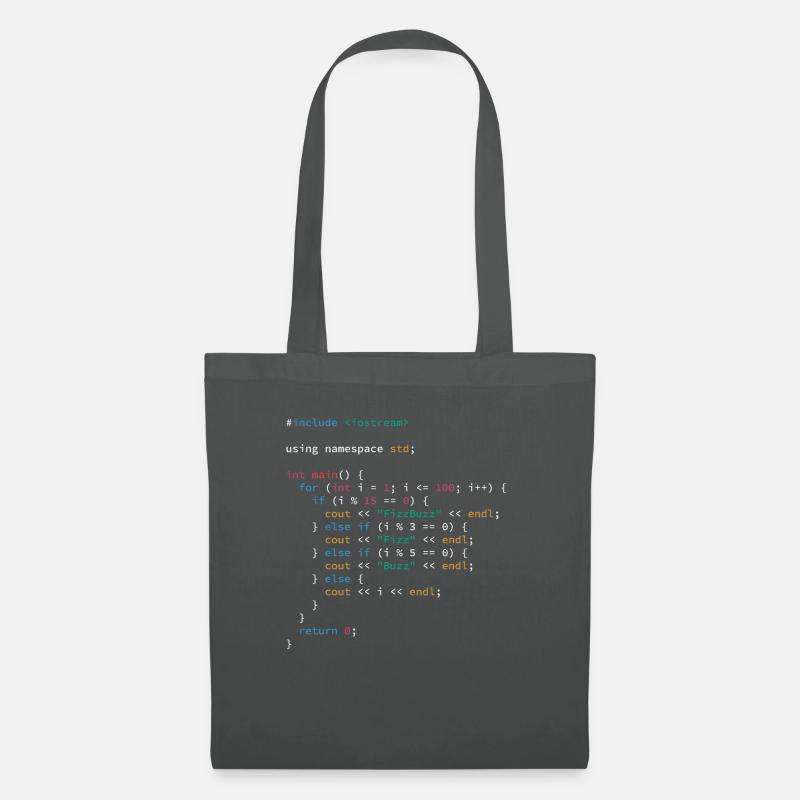 FizzBuzz algorithm c programming language - Tote Bag - graphite grey