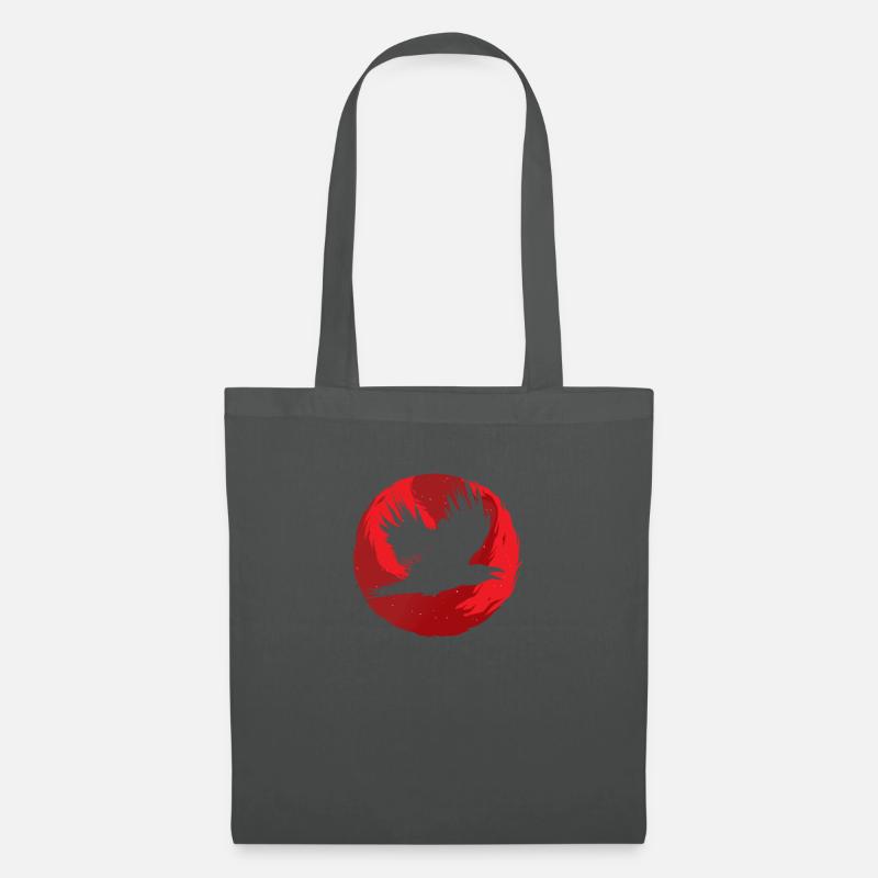 Gotischer Schädel-roter Mond-schwarze Krähe - Stoffbeutel - Graphite