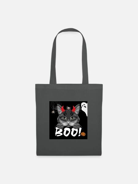 Festliches Design mit einer schwarzen Katze für Halloween - Stoffbeutel - Graphite