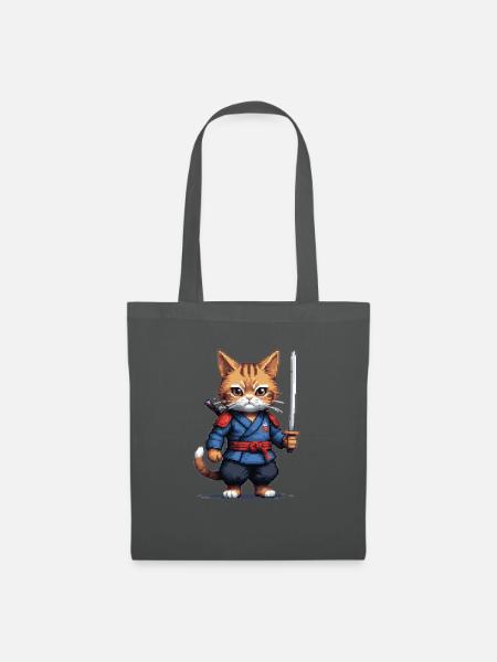Samurai-Katze Pixelkunst - Stoffbeutel - Graphite