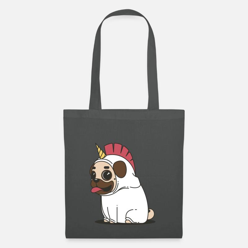 Knuffiger Einhorn Mops - Stoffbeutel - Graphite