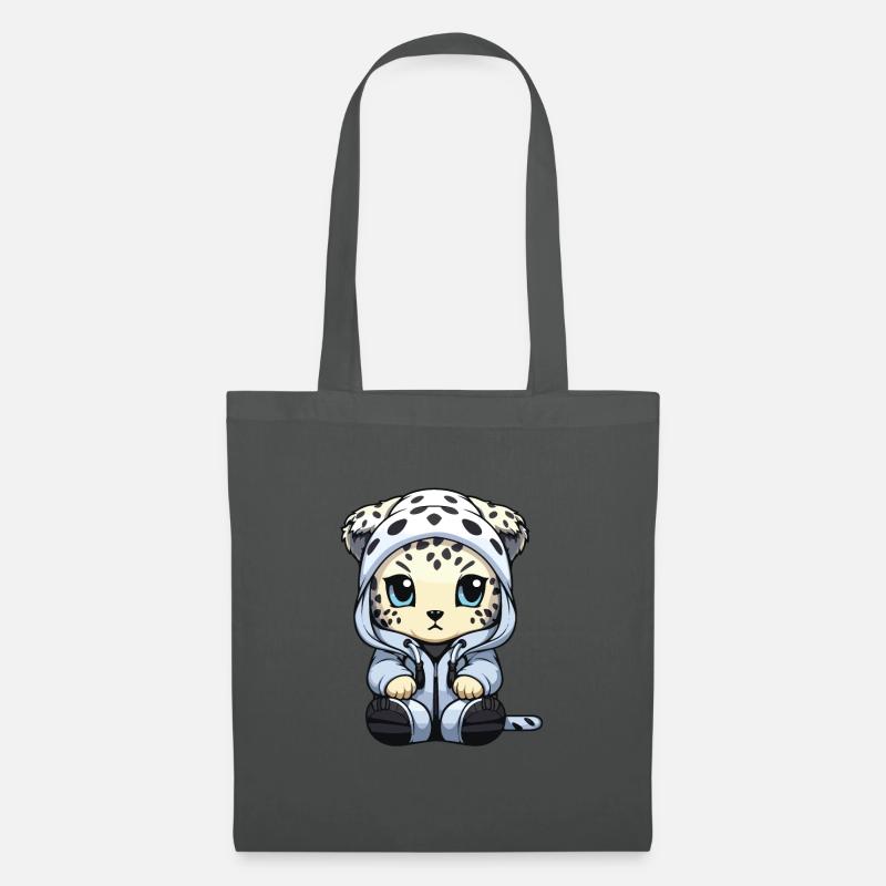 Schneeleopard Winter leopard Comic Niedlich - Stoffbeutel - Graphite