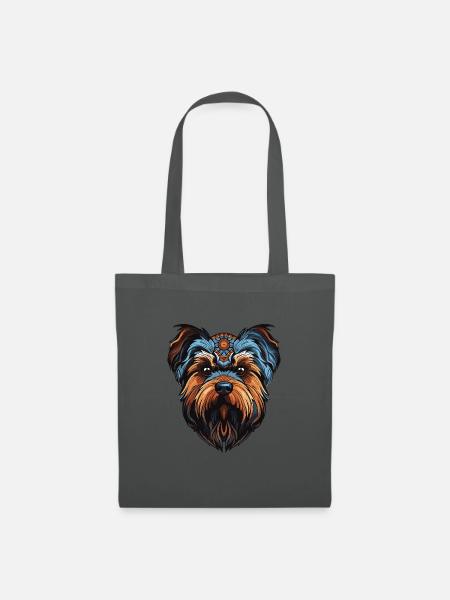 Yorkshire Terrier Hund Porträt Kopf - Stoffbeutel - Graphite