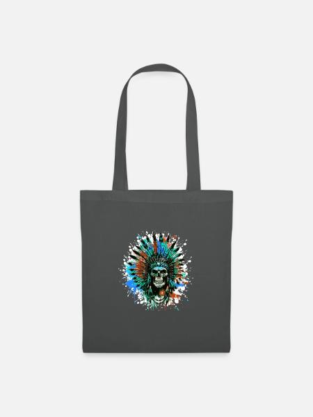 Indianer Häuptling Totenkopf - Stoffbeutel - Graphite