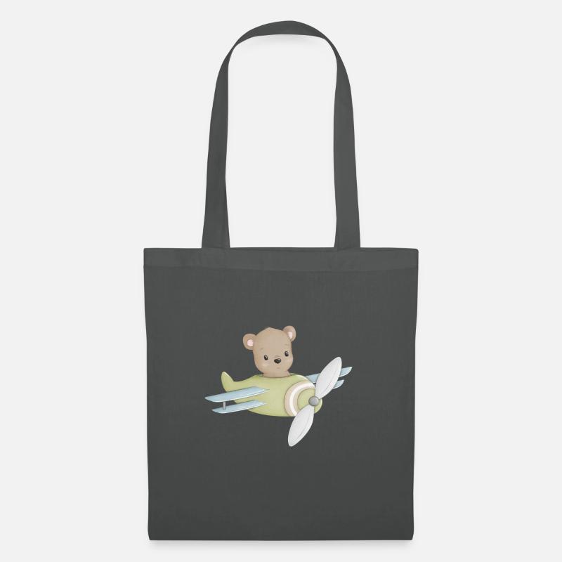 Bär im Flugzeug - Stoffbeutel - Graphite