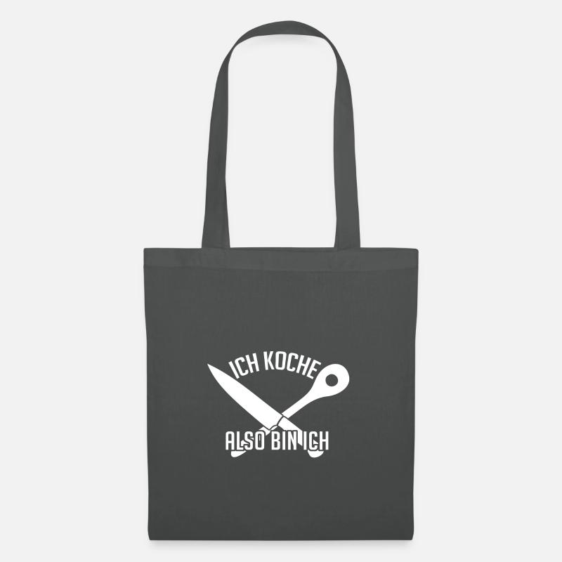 Ich koche also bin ich - lustiger Kochspruch - Stoffbeutel - Graphite