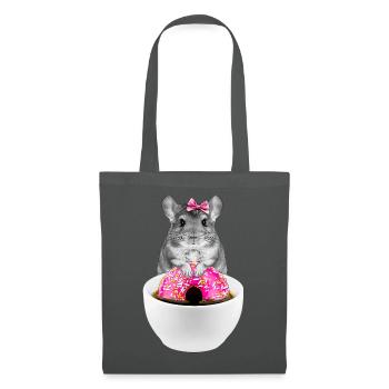 Lustiger Hamster mit rosa Donuts und Schleife - Stoffbeutel - Graphite - Vorne