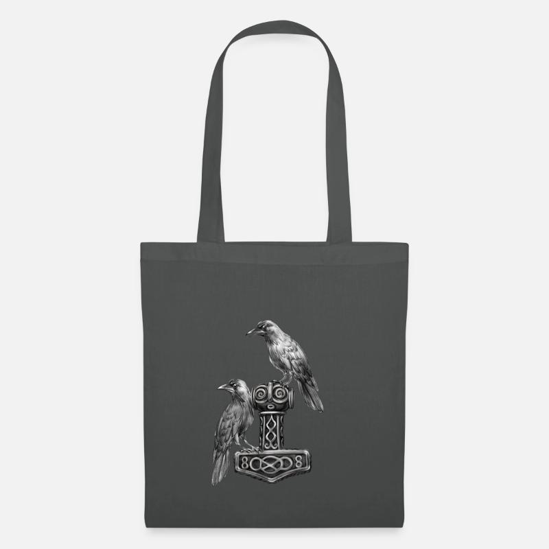 Thor Hammer Mjölnir mit Odin Raben Hugin und Munin - Stoffbeutel - Graphite