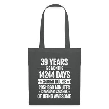 39 Years Awesome Decoration Birthday Gift Funny - Tote Bag - graphite grey - Front