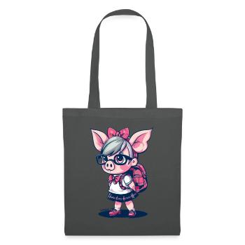 Back To School: Nerd Schoolgirl Pig - Tote Bag - graphite grey - Front