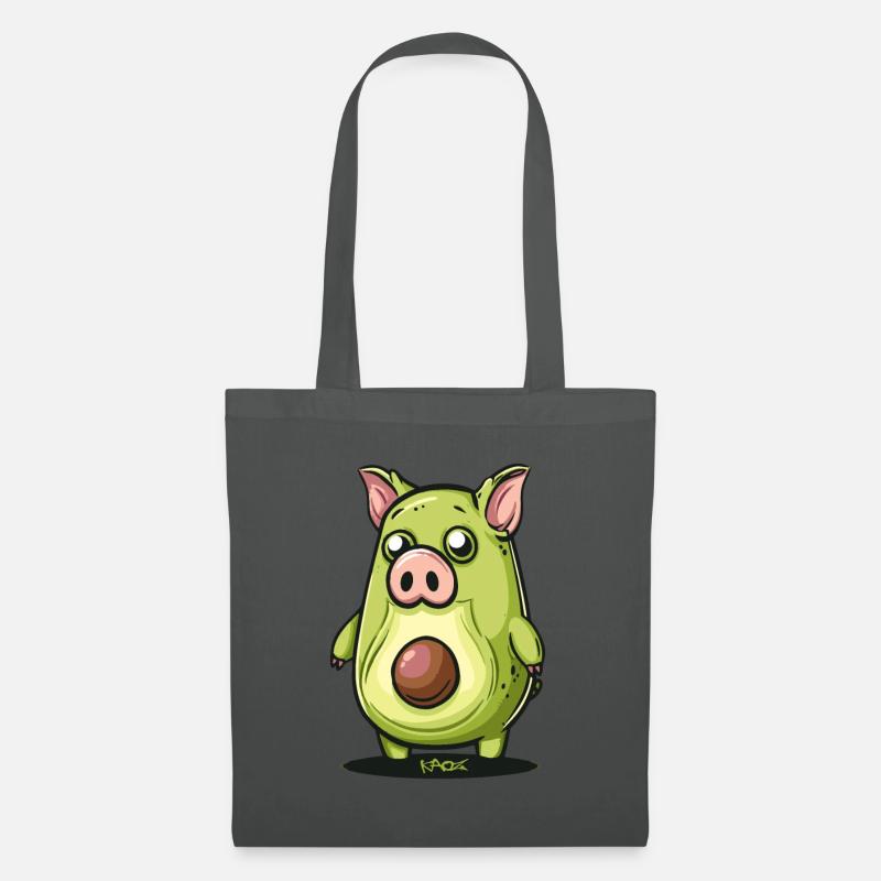 Cartoon eines lustigen niedlichen Avocado Schwein - Stoffbeutel - Graphite