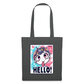 Freches Anime Girl sagt Hallo - Stoffbeutel - Graphite - Vorne