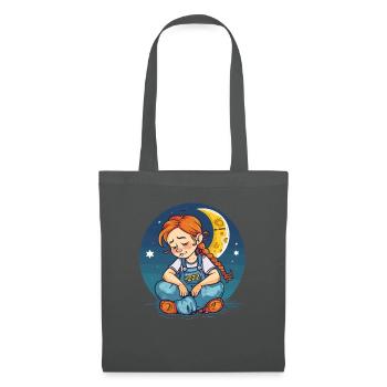 Schlafen rothaariges Mädchen mit Mond und Sternen - Stoffbeutel - Graphite - Vorne