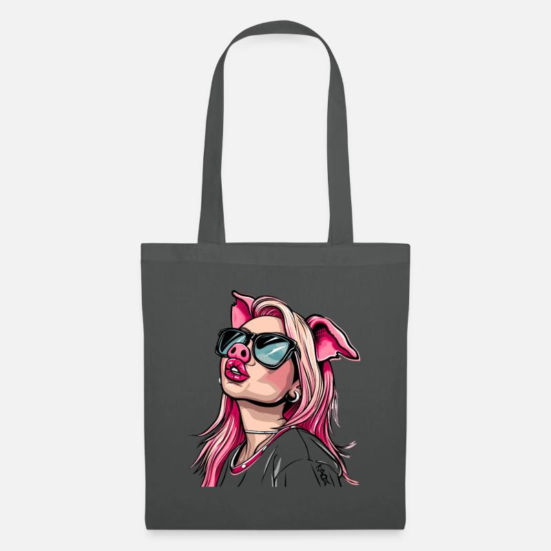 Superstar und cooles Influencer Schweine -Mädchen - Stoffbeutel - Graphite