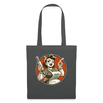 Femme au foyer avec rouleau à pâtisserie pointant avec le doigt - Sac en tissu - gris graphite - Devant