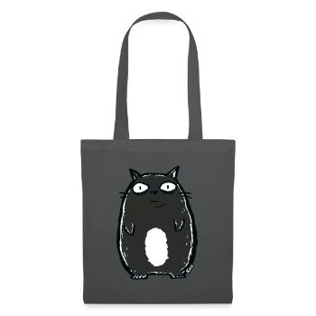 Schwarze Comic-Katze mit großen Augen - Stoffbeutel - Graphite - Vorne