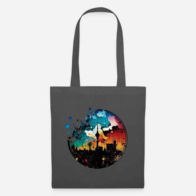 Berlin Skyline Silhouette Graffiti Fernsehturm - Stoffbeutel - Graphite