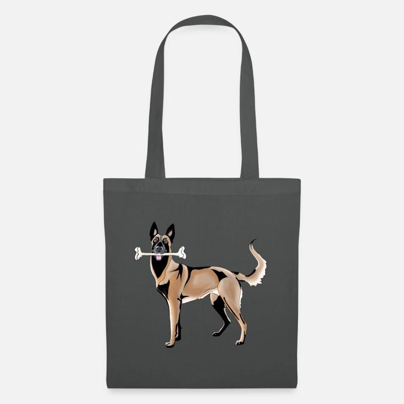 Malinois Schäferhund mit Knochen - Stoffbeutel - Graphite