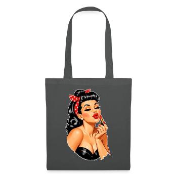 Retro Pin-Up Girl mit rotem Kussmund - Stoffbeutel - Graphite - Vorne