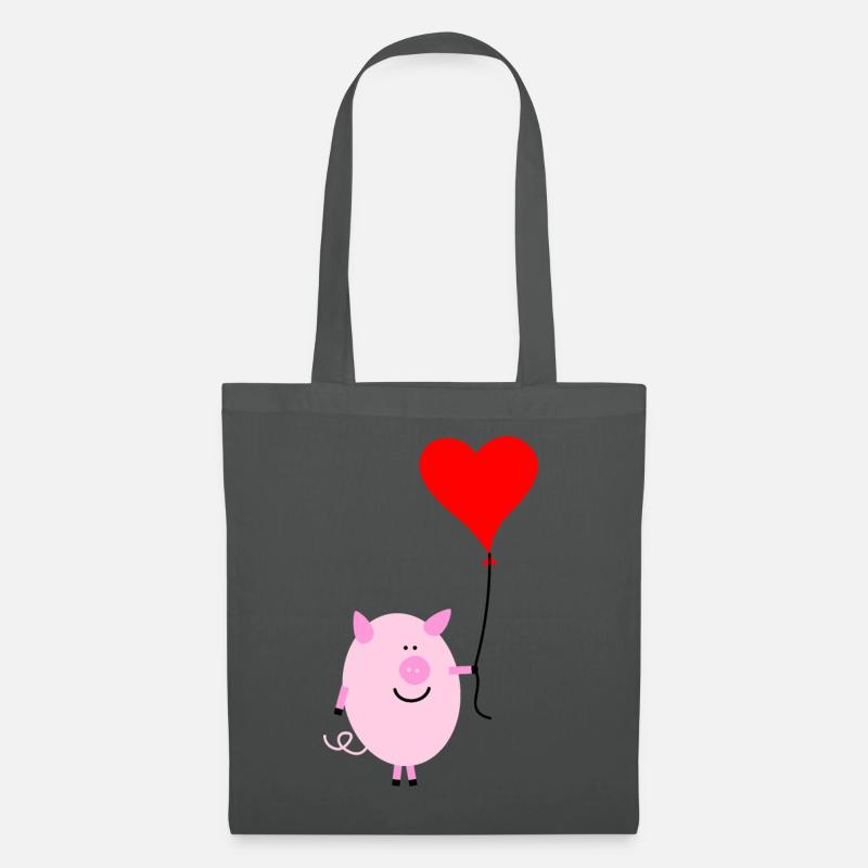 Schwein mit Herzluftballon - Stoffbeutel - Graphite