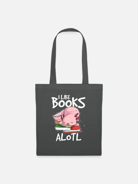 Axolotl Buch Bücherwurm I Like Books Alotl - Stoffbeutel - Graphite
