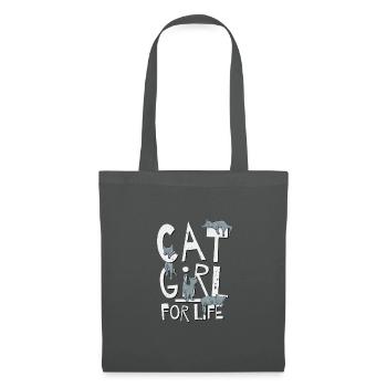 Cat Girl For Life! Chill Out Cattitude! Katze Fun - Stoffbeutel - Graphite - Vorne