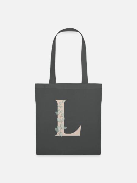 Buchstabe L mit Blumenranke - Stoffbeutel - Graphite