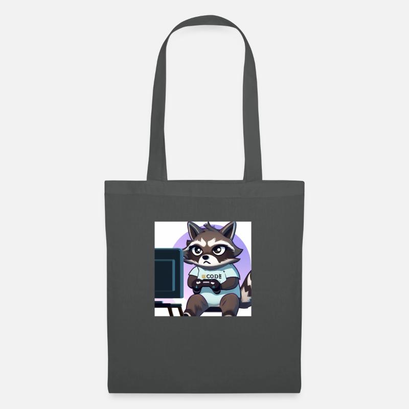 racoon playing computer games - Stoffbeutel - Graphite