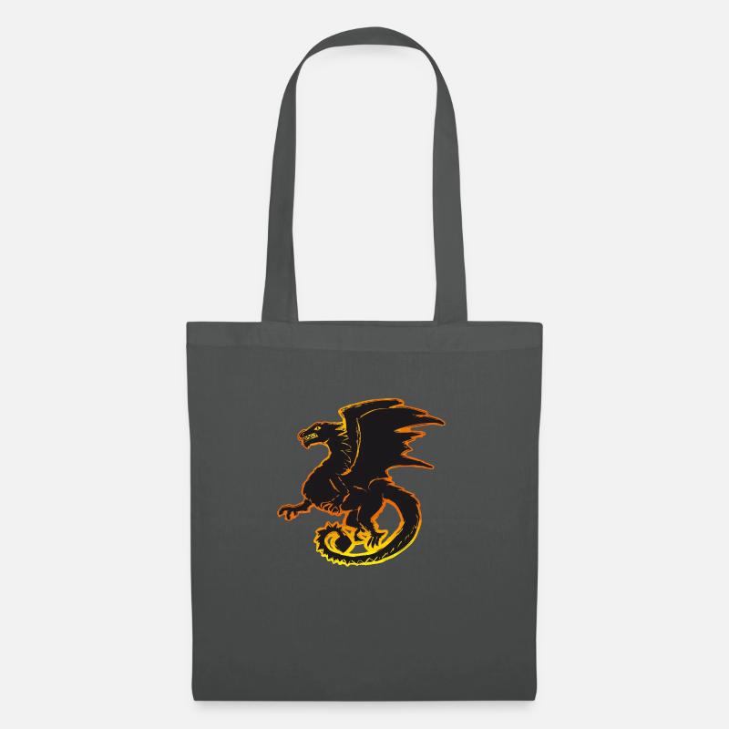 Drache, Drachen, dragon, draco, Feuer, fire - Stoffbeutel - Graphite