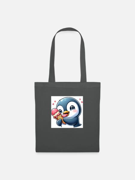 Süsser Pinguin am Softeis essen. Pinguin mit Eis - Stoffbeutel - Graphite