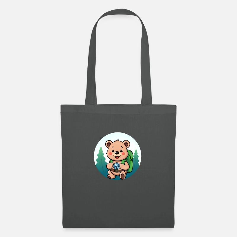 Cozy Bear Exploring Forest Path - Tote Bag - graphite grey